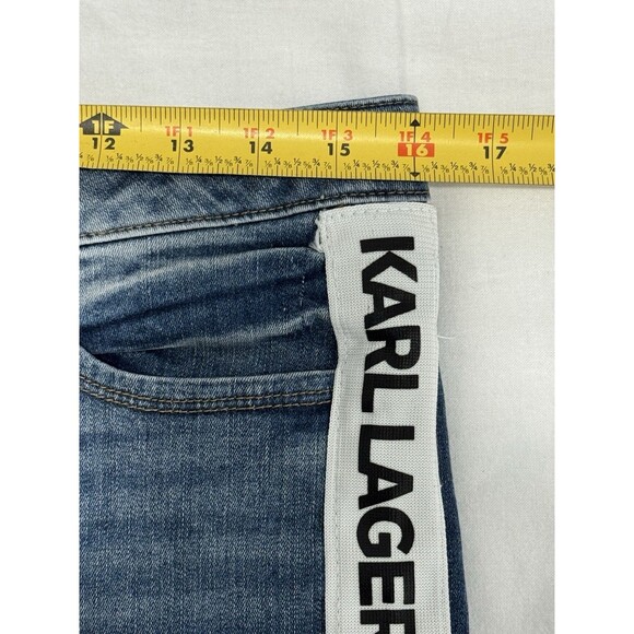Karl Lagerfeld Jeans Womens Size 8 Mid Wash Blue Skinny Contrast Logo Taping - Picture 6 of 8